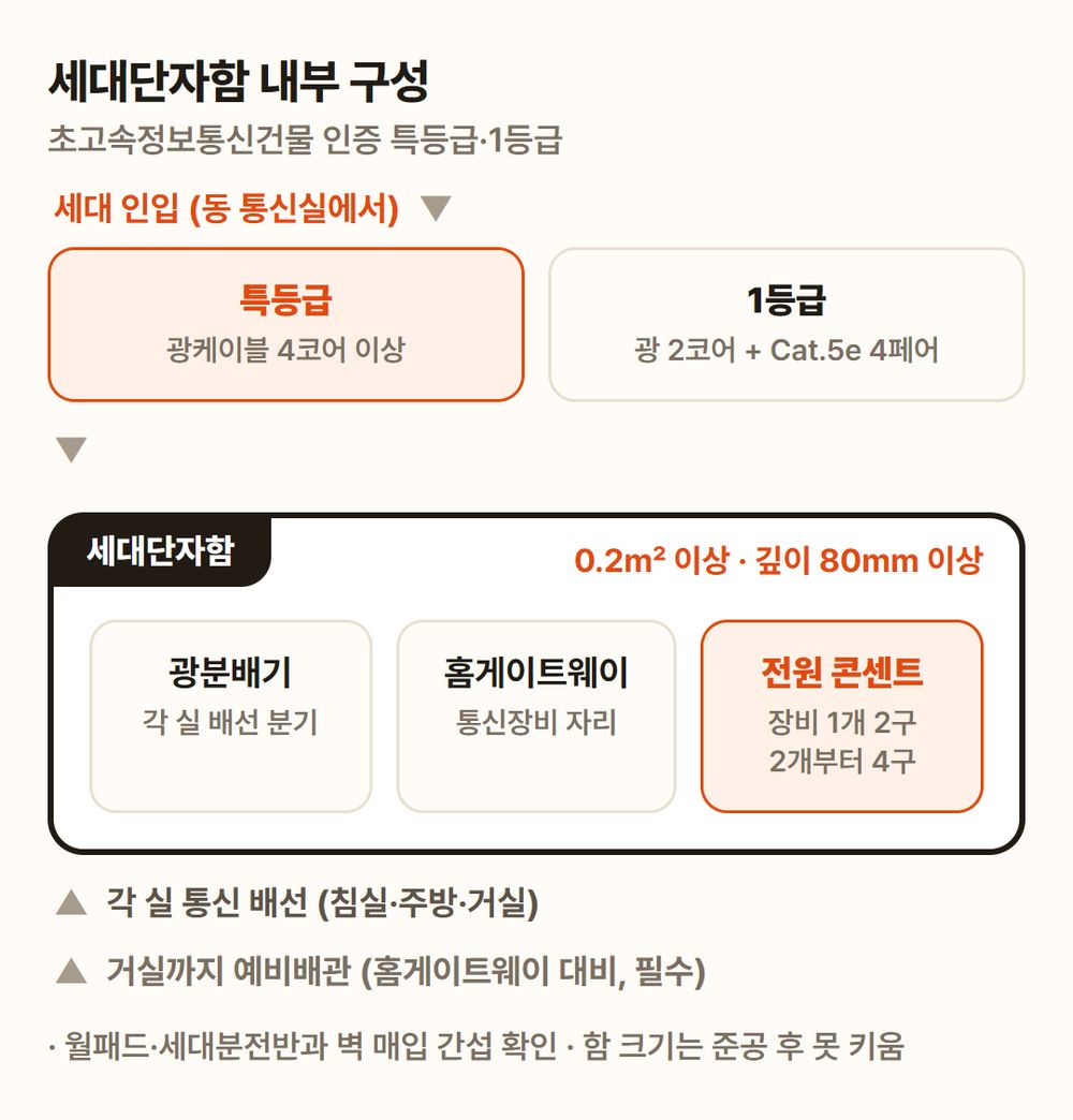 세대단자함 내부 구성 (특등급·1등급 인입 기준)